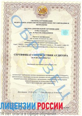 Образец сертификата соответствия аудитора №ST.RU.EXP.00006174-3 Хабаровск Сертификат ISO 22000